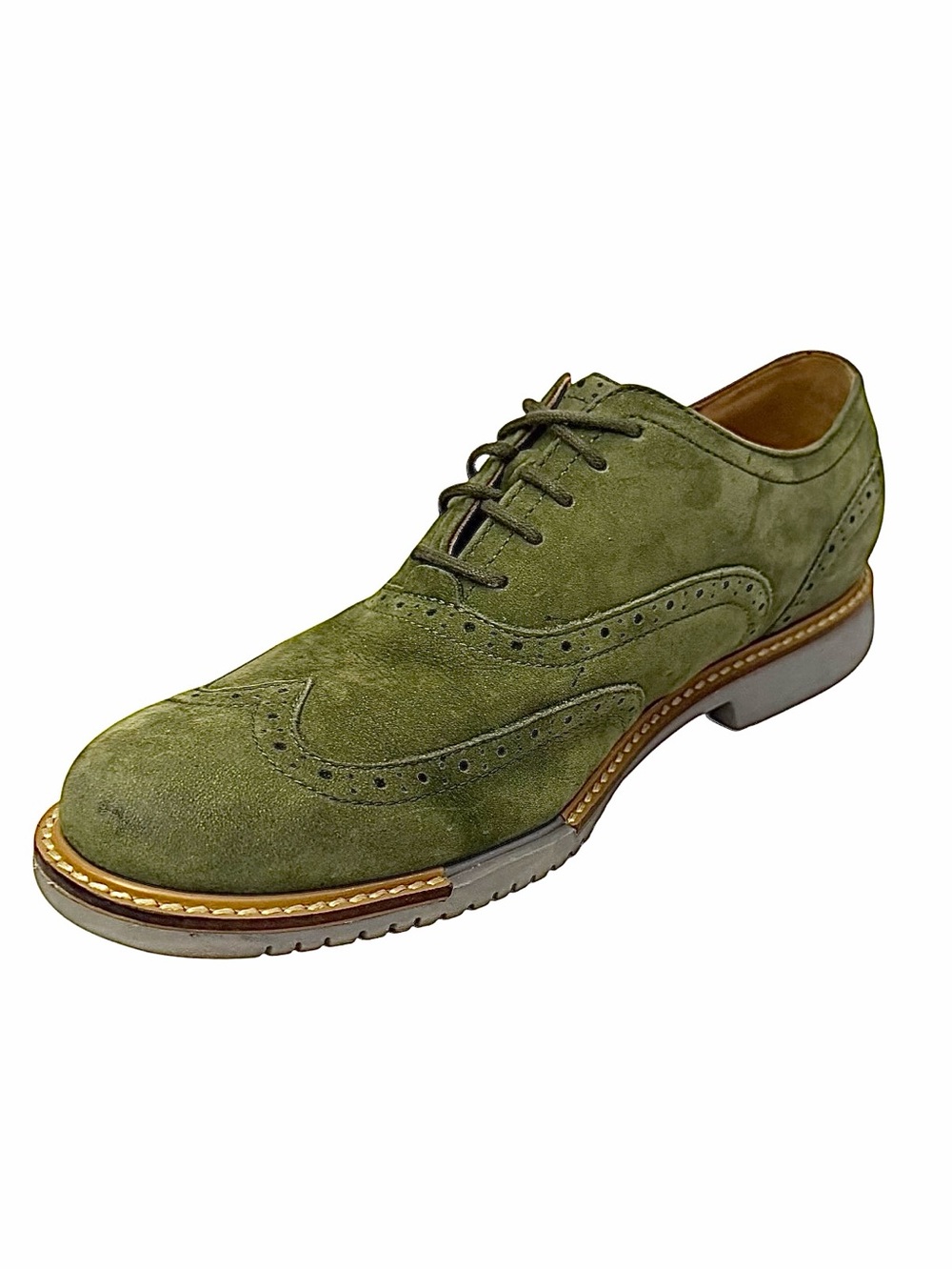 Cole Haan Great Jones Wingtip Oxfords Olive Green Men’s 7.5M Suede Shoes EUC